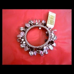 Zebra Print Rhinestone Bead Dangle Bracelet